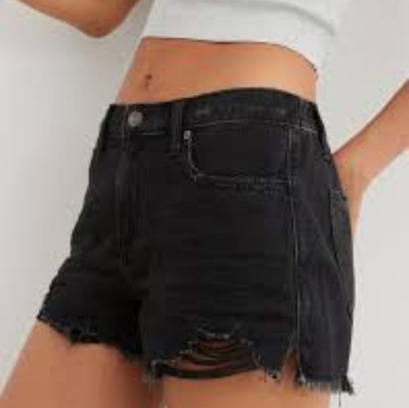 aerie Pants - New Aerie Black Distressed Elastic Waistband Jean Shorts Size Medium